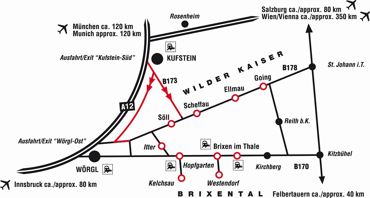 Anreise Anfahrtsplan Skizze Auto vom Inntal in SkiWelt